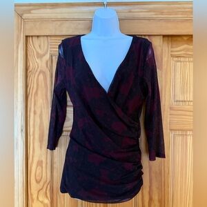 INC International Concepts Deep Red and Black Wrap Blouse